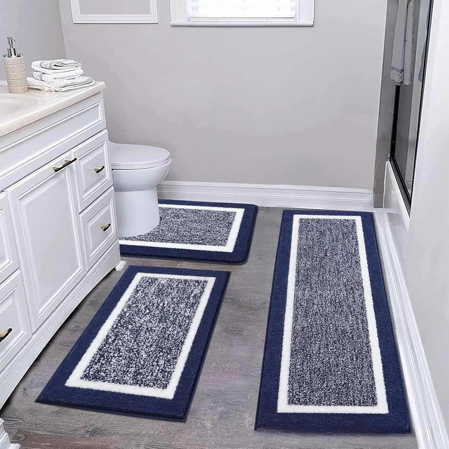 Washable Microfiber Bathroom Rugs Set 3pcs/set  Non Slip Absorbent Bath Mats for Bathroom Floor / Shower Mat/ Bathroom Rug/욕실 카펫