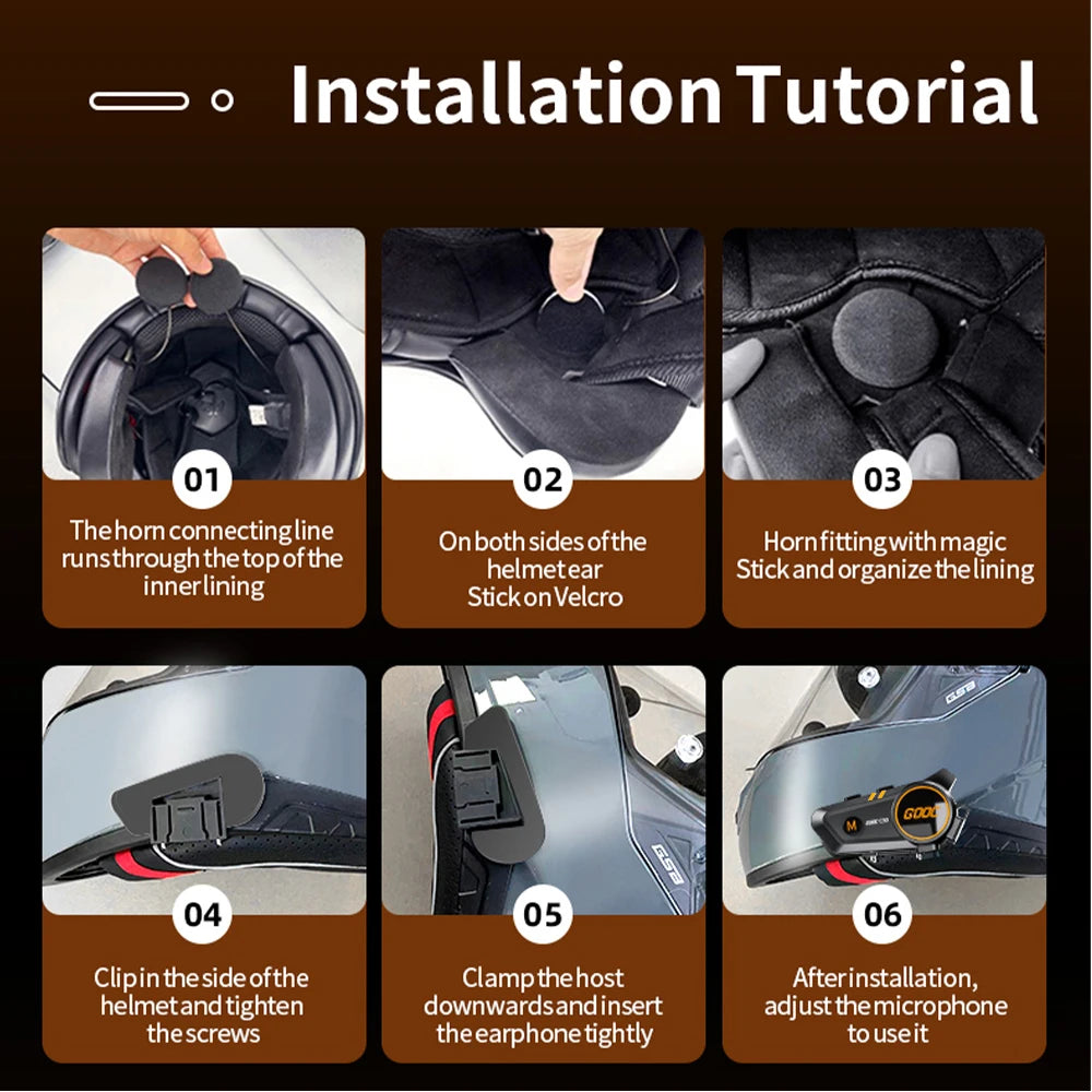 Bluetooth 5.3 Motorcycle Helmet Headset – Waterproof, Hands-Free, MP3