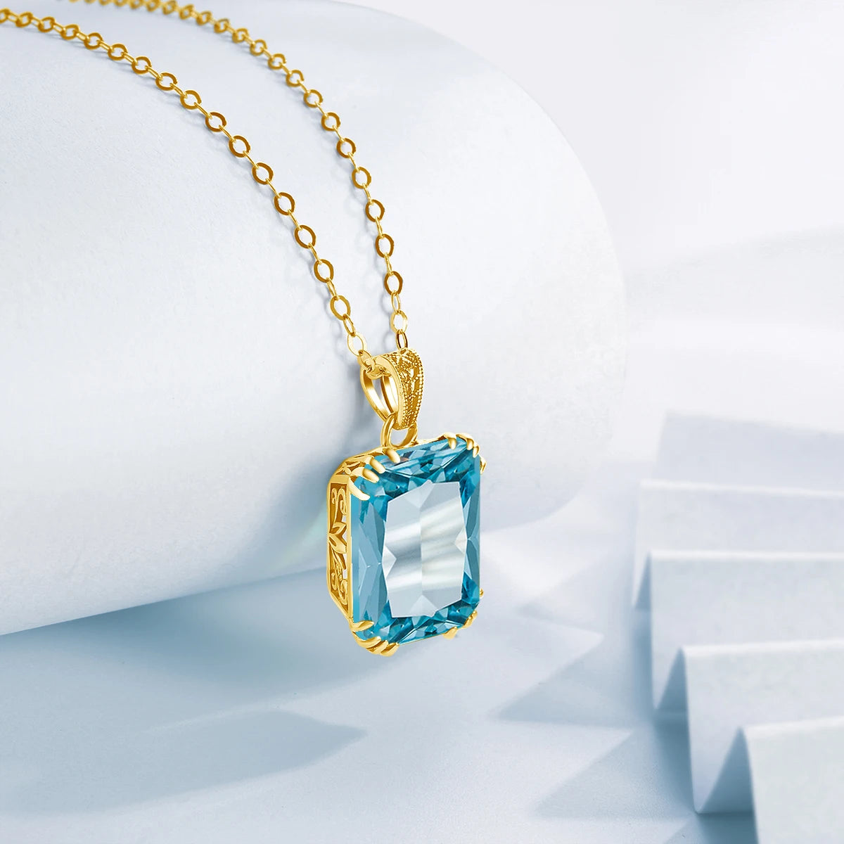 925 Sterling Silver Necklace For Women Luxury Aquamarine Gemstones Pendant Neck Chain Fine Jewelry Filigree Design