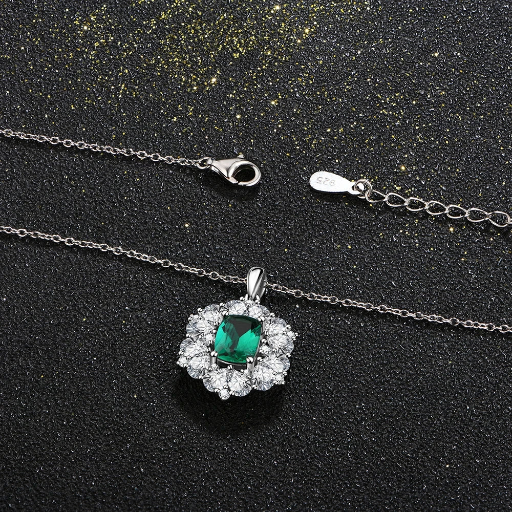 ATTAGEMS 925 Sterling Silver Emerald Stone Pendant Necklace With Chain 45cm Fine Jewelry Gift