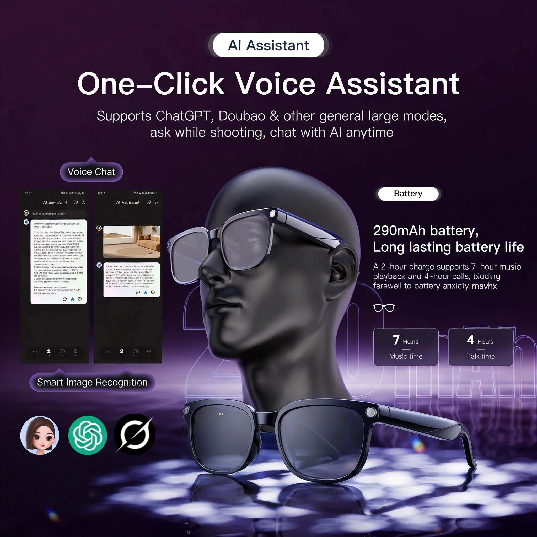 2026 Smart AI Glasses – 8MP HD Camera, 1080P Video, ChatGPT, IP65 Waterproof