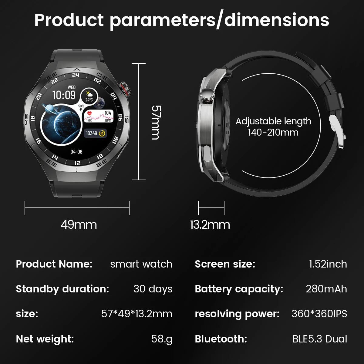 2025 New SmartWatch Men HD AMOLED 1.52" – GPS, Heart Rate, BT Calls, Motion Tracking