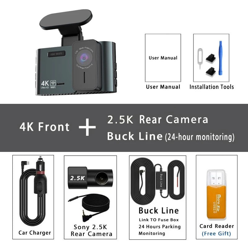 4K Front & 2.5K Rear Dash Cam – SONY IMX678 WIFI GPS 24H Parking Night Vision