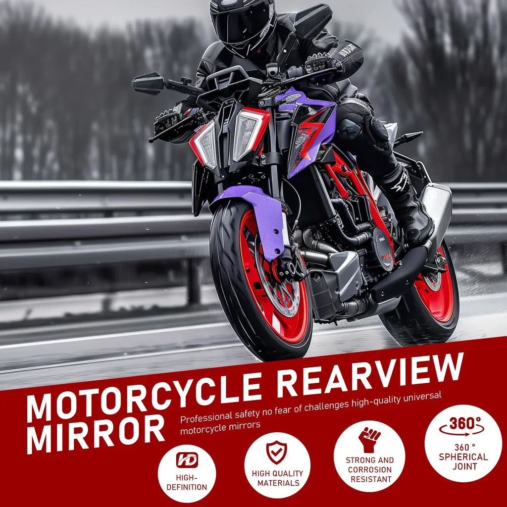 Universal Motorcycle Mirrors Angle Adjustable Folding Handlebar Side Mirror Compatible with Adventure Dirt Street Bike ATV