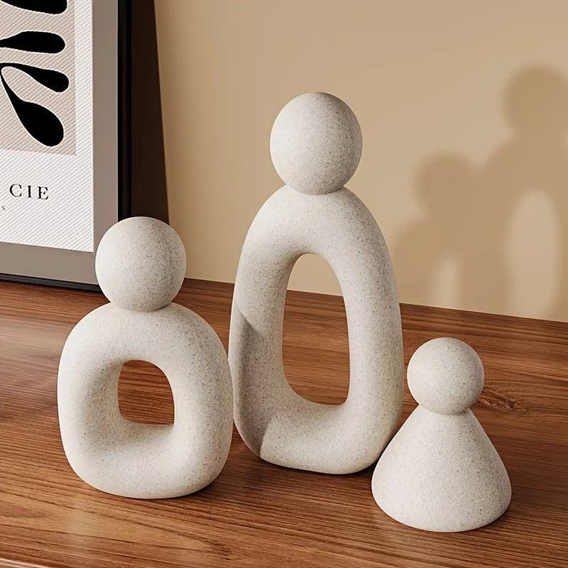 Modern Minimalist Family of Three Resin Sculpture – Abstract Home Decor Figurine