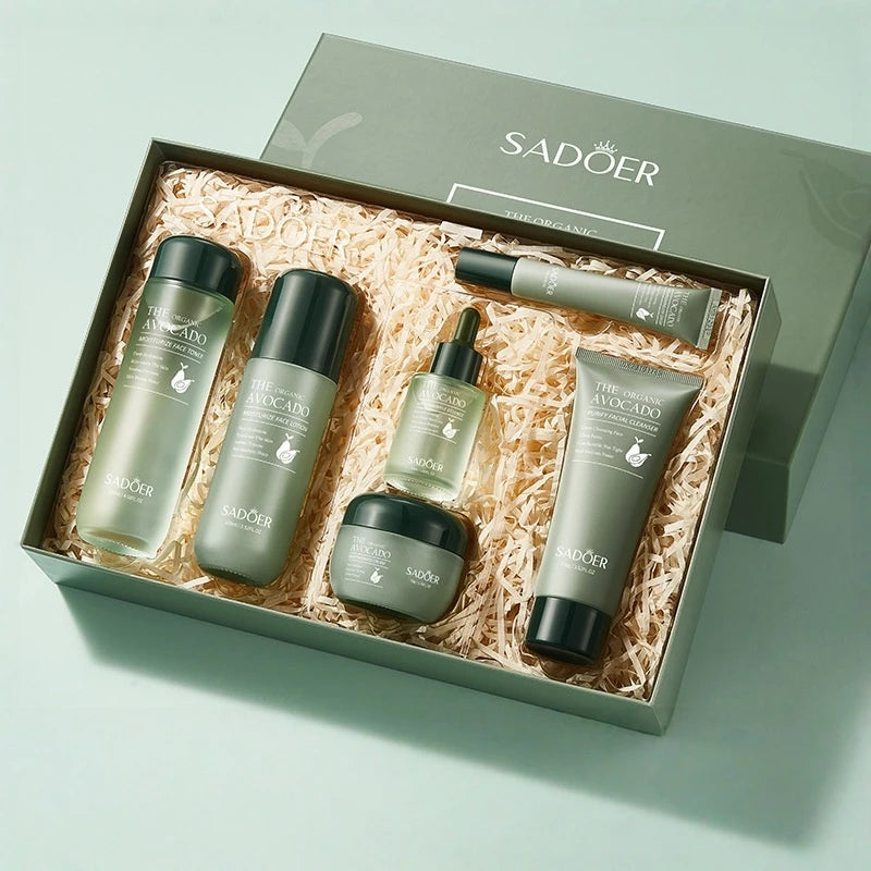 Avocado Skin Care Product Set, Six-Piece Set for Cleansing, Hydrating, and Moisturizing, Deeply Cleans Skin Impurities and Cosmetic Residue, Cleans Pores and Purifies the Skin. Reduces Fine Lines Around the Eyes, Provides Del