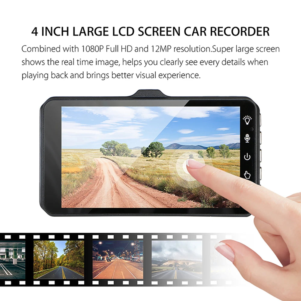 4-inch 1080P Dash Cam Touch Screen – Front & Rear DVR G-Sensor Night Vision 24H Parking