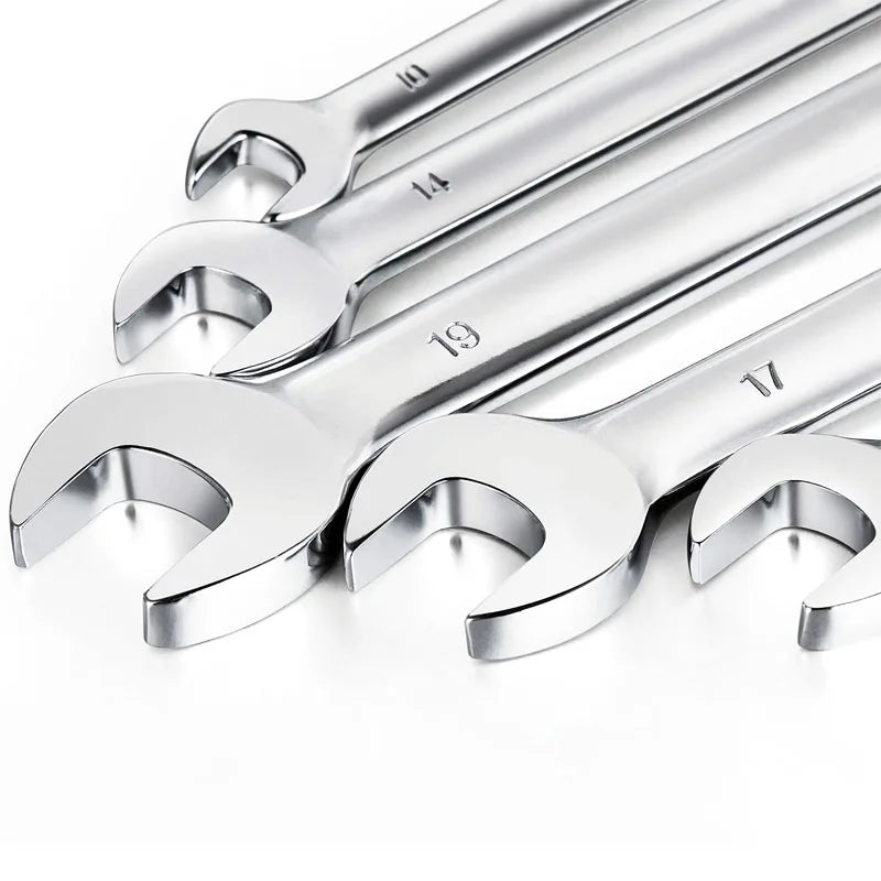 Ratcheting Wrench Set Metric and Standard 12-Point Box End Combination Spanner Gear Wrench Garage Tool Set,CR-V Full Polished