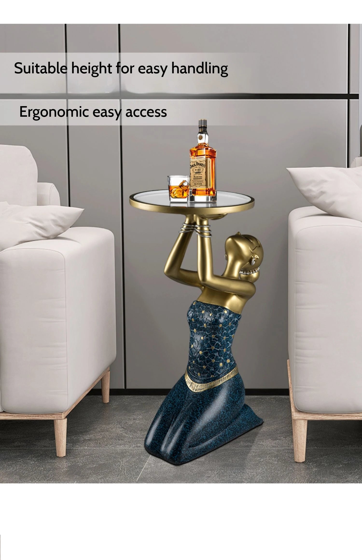 Luxury Gold Resin Coffee Table – Modern Sofa Side Table for Living Room