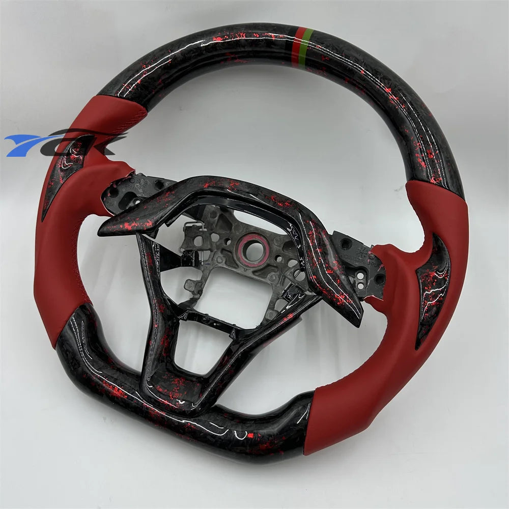 Car accessories Steering Wheel Custom For 2018 2019 2020 2021 2022 2023 Honda Accord Forged Carbon Fiber Red Leather