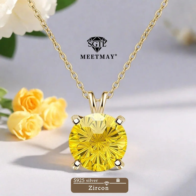 S925 sterling silver sparkle Pyrotechnic cut Cubic Zirconia pendant necklace for women fine jewelry simple classic colorful