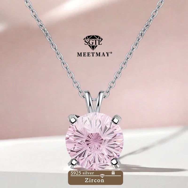S925 sterling silver sparkle Pyrotechnic cut Cubic Zirconia pendant necklace for women fine jewelry simple classic colorful