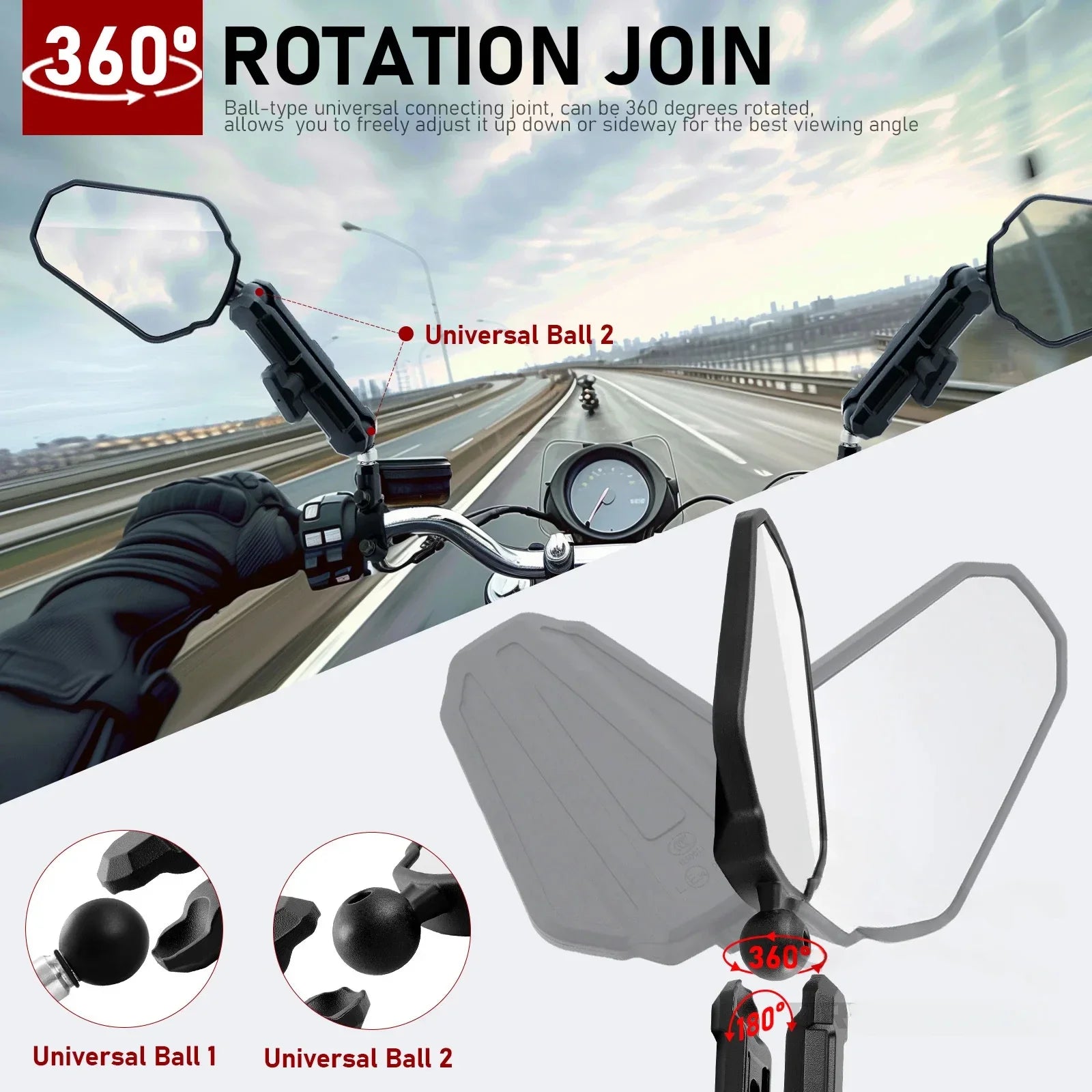 Universal Motorcycle Mirrors Angle Adjustable Folding Handlebar Side Mirror Compatible with Adventure Dirt Street Bike ATV