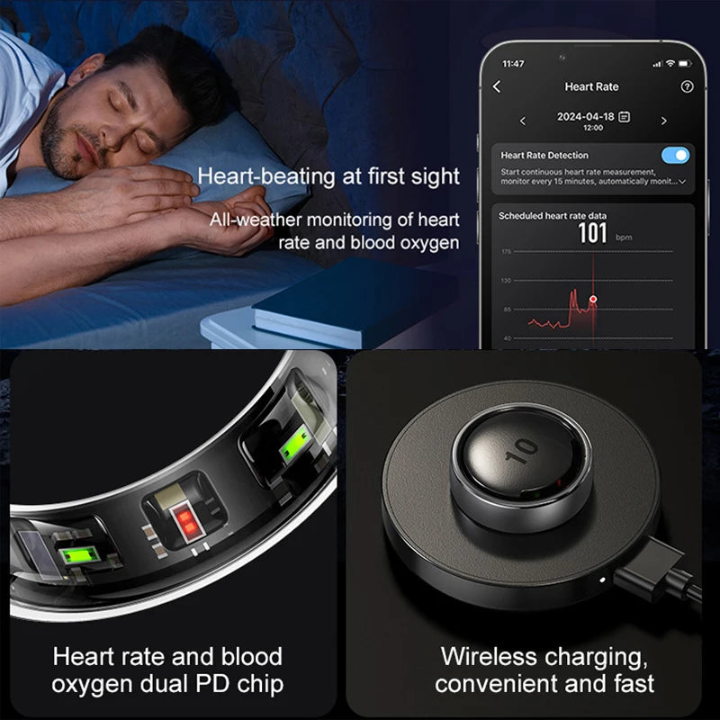 R10 Smart Ring for Men & Women – Wireless Charging, Multi-Sport Tracker, Activity Modes for Android & iOS