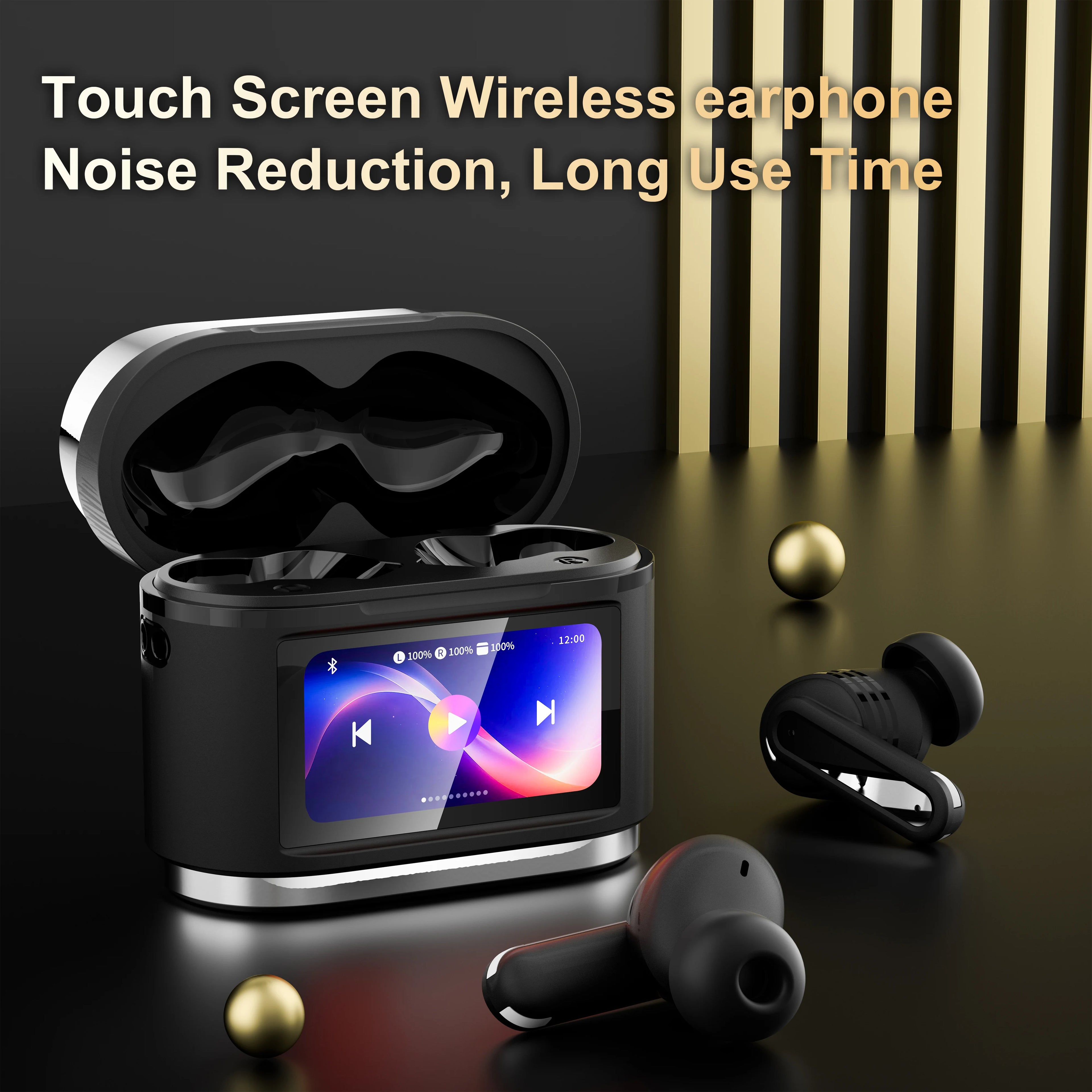 Smart Touch Screen ANC ENC Wireless Earbuds – Active Noise Cancelling Bluetooth Headphones