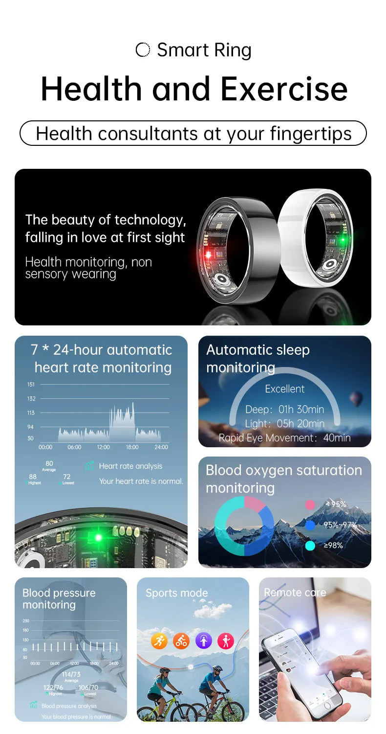 Smart Health R1000 Ceramic Fitness Ring – Sleep & Heart Rate Monitor