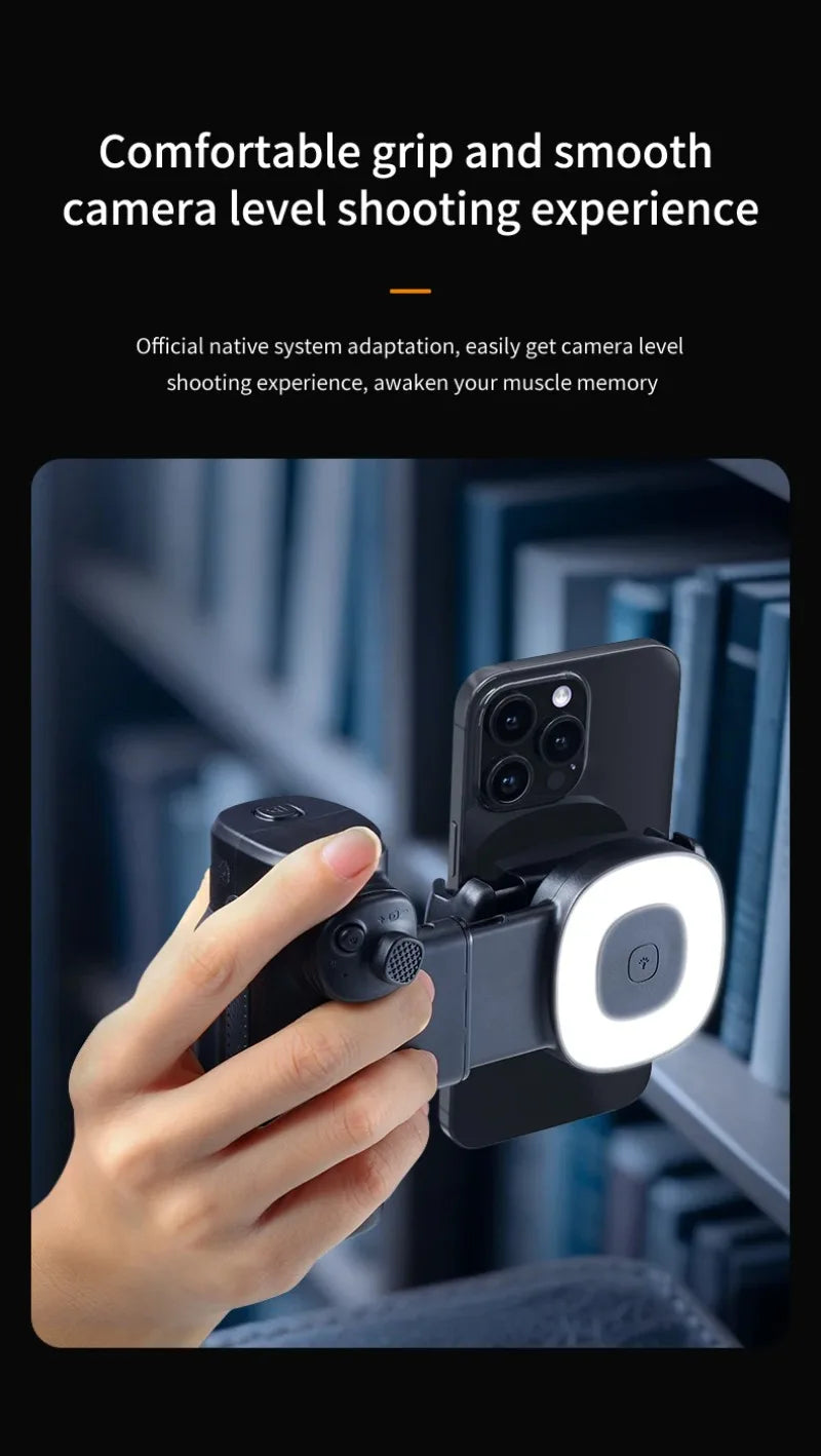 Portable Handle Mobile Camera Assistant with Bluetooth LED Selfie Light Adjustable Angle for Phone Photography Live Streaming