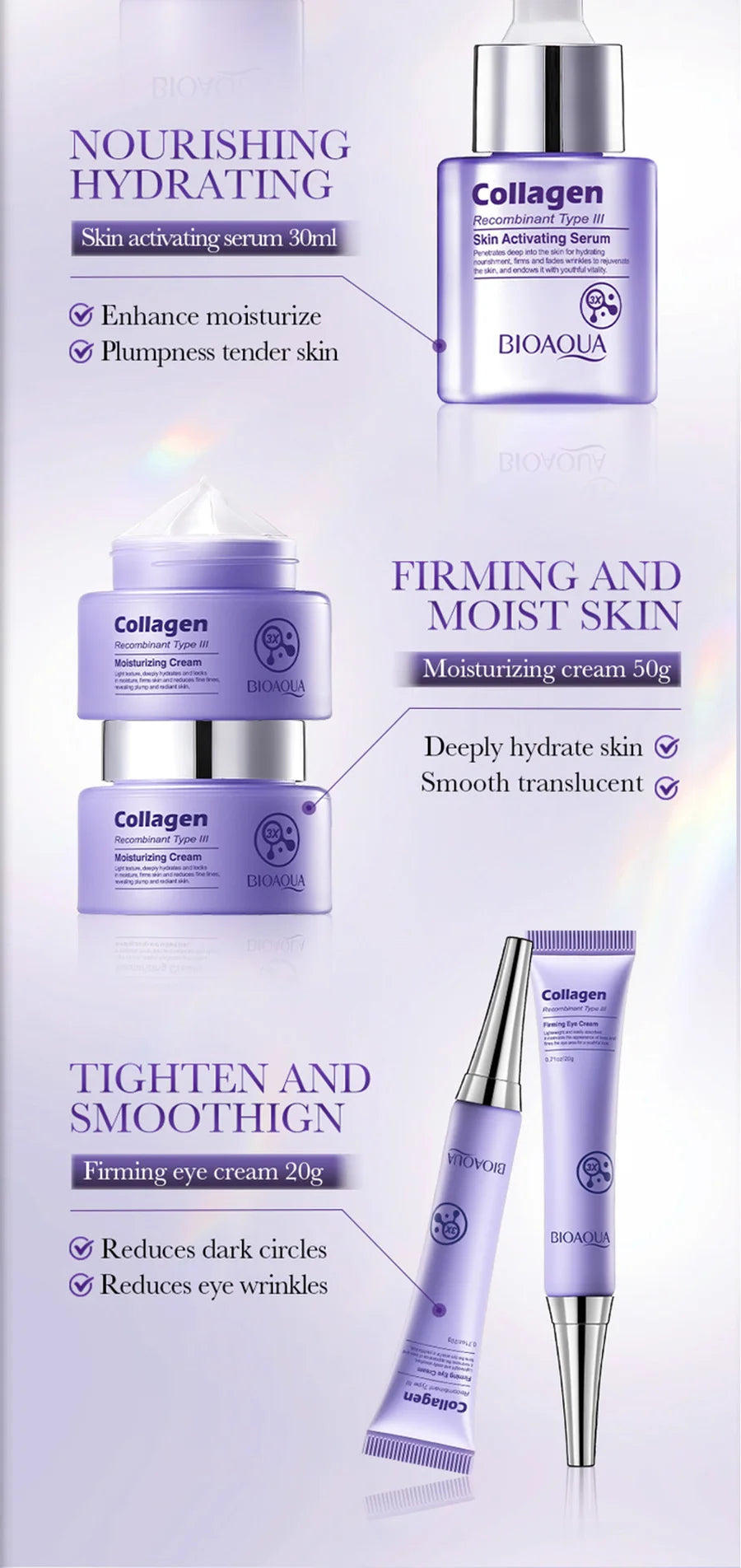 Anti-Wrinkle Skincare Six-Piece Set Collagen Anti-Aging And Firming Skincare Including Eye Cream Face Cream, Toner Lotion Serum