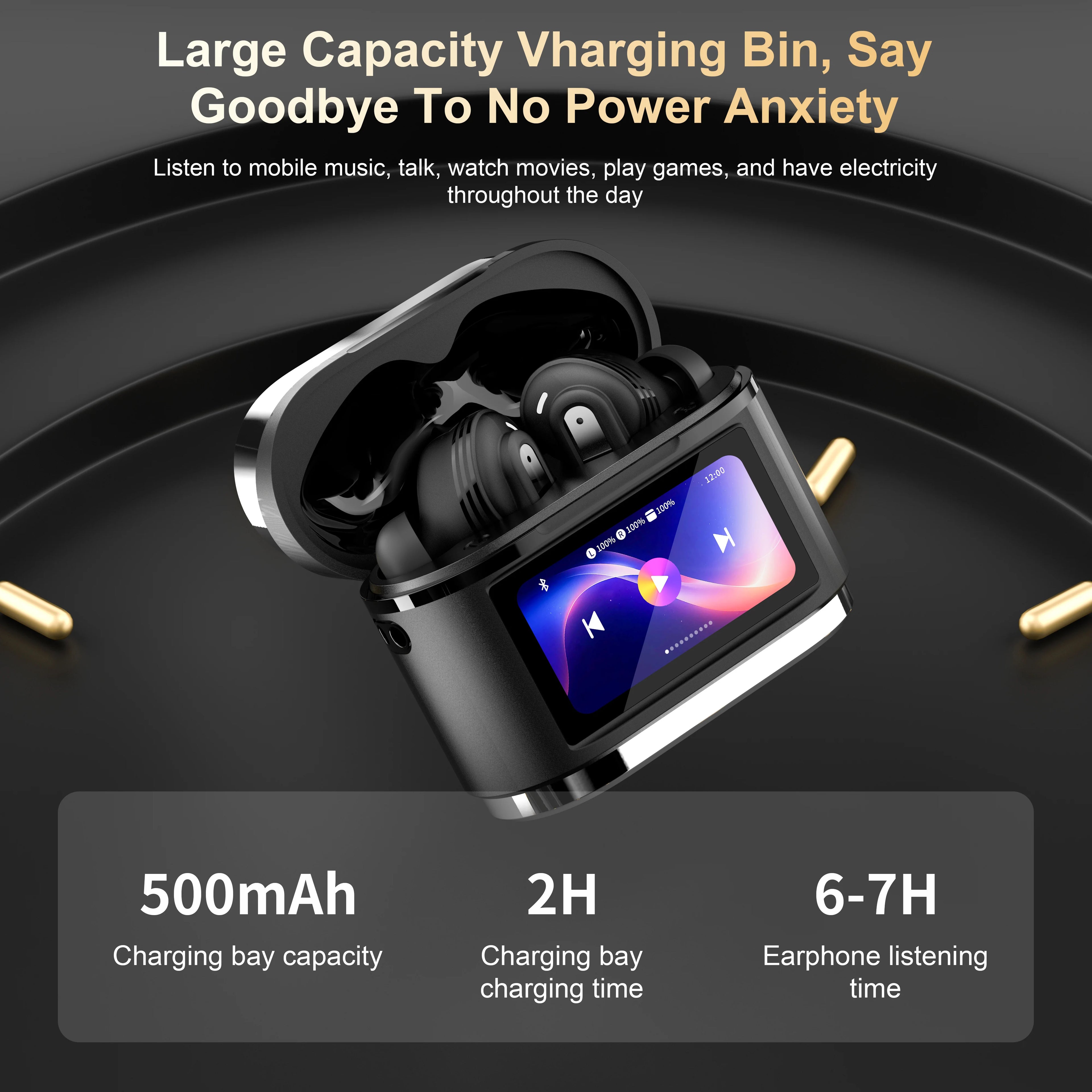Smart Touch Screen ANC ENC Wireless Earbuds – Active Noise Cancelling Bluetooth Headphones
