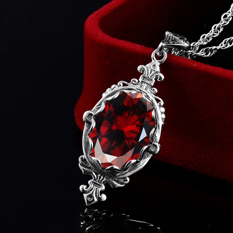 Hand Made Real 925 Sterling Silver Garnet Stone Necklace Pendant For Women Statement Vintage Fine Jewelry Mother Trendy Gifts