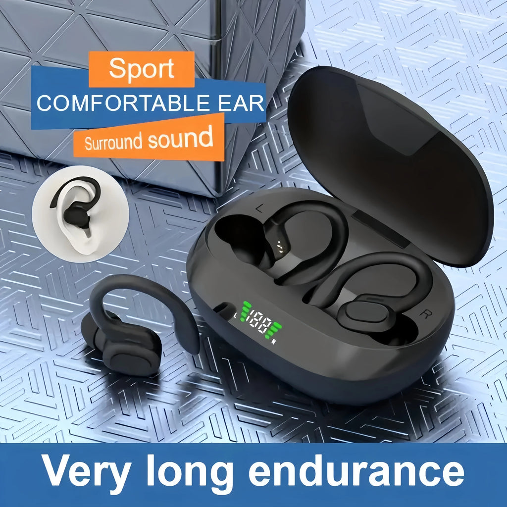 True Wireless Earbuds TWS – Sports Ear Clip Headphones with Mic & LED Display