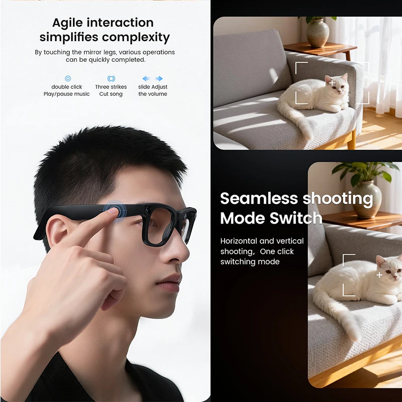 Smart Glasses HD Camera Bluetooth AI Translation – Black Sunglasses