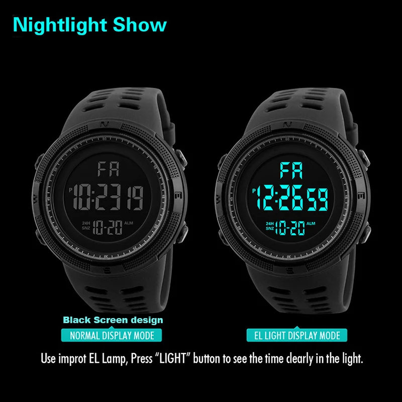 Men's Sport Digital Watch, Big Dial Luminous Waterproof Military Electronic Wristwatch