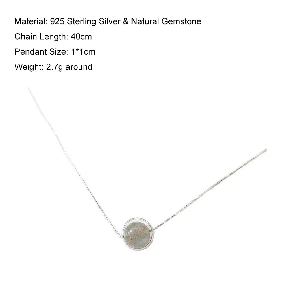 Real Pure 925 Sterling Silver Labradorite Pendant Necklace With Box Chain Simple Elegant Natural Gemstone Collier For Women