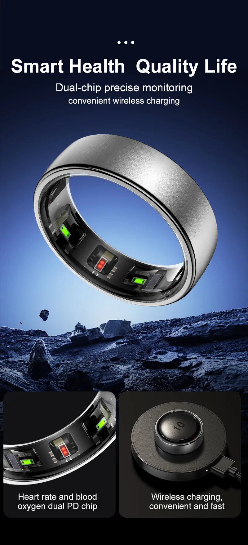 R10 Smart Ring for Men & Women – Wireless Charging, Multi-Sport Tracker, Activity Modes for Android & iOS