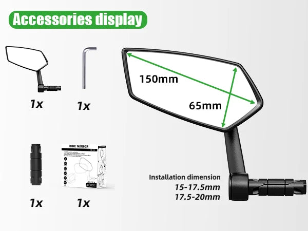 RBRL Bike Mirror Anti-shake Bicycle Side Mirror Durable 360 Rotatable Extended Rearview Mirrors for MTB Electric Bike
