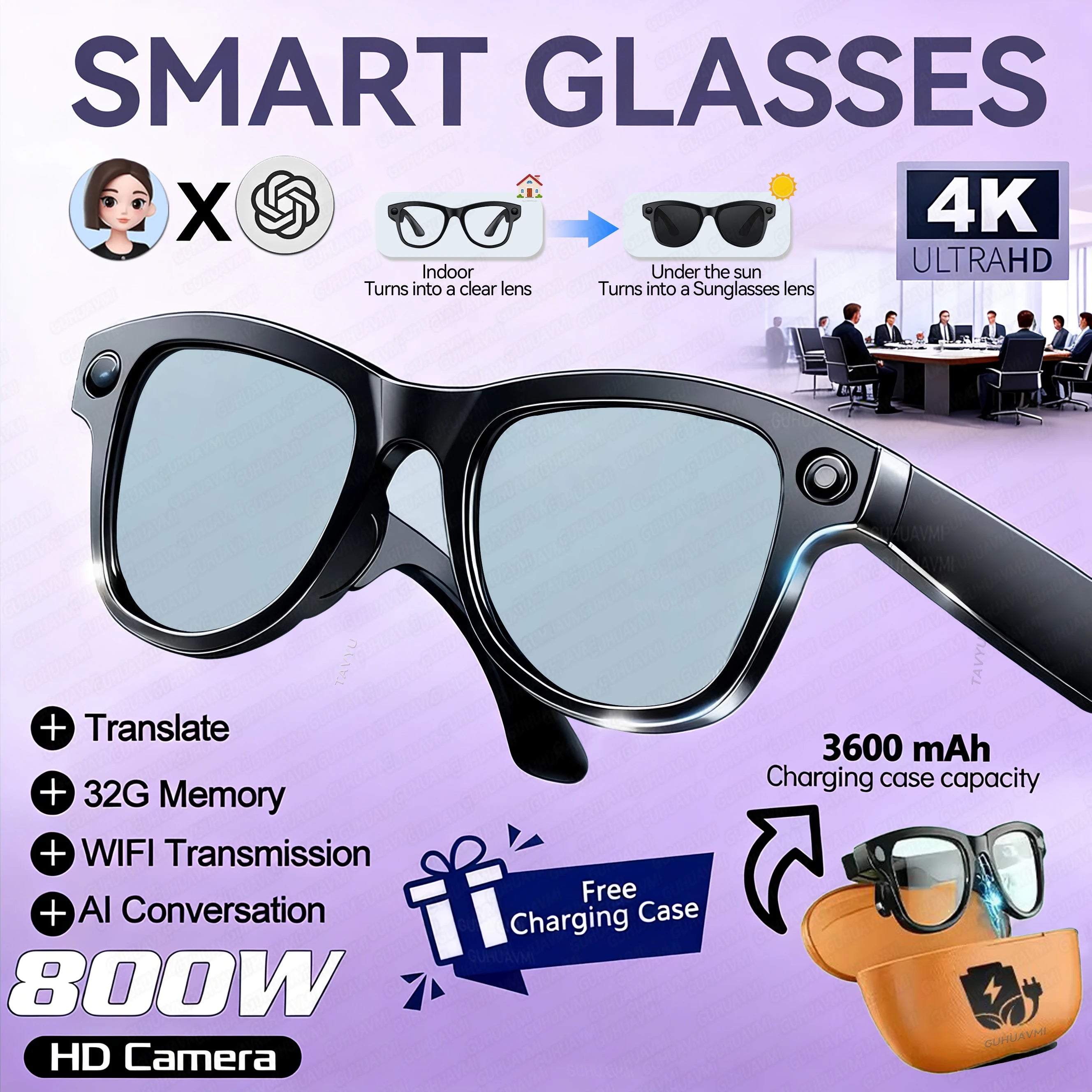 2026 Smart Glasses – 800MP Dual Camera, 3600mAh Power Bank, 120+ Languages AI Translation