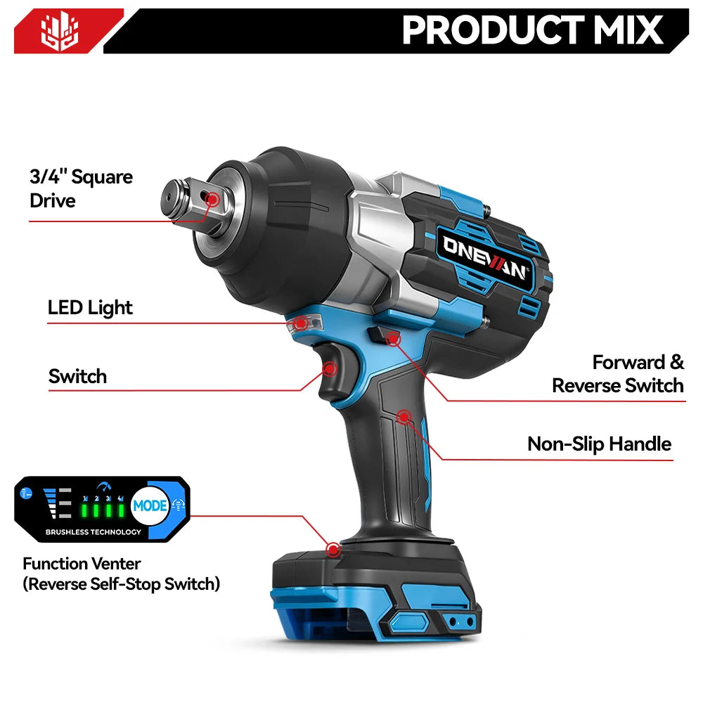 ONEVAN 4000W Brushless Impact Wrench – 3500Nm, 3/4" Drive, Makita