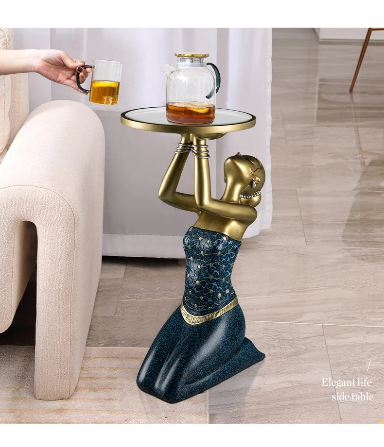 Luxury Gold Resin Coffee Table – Modern Sofa Side Table for Living Room