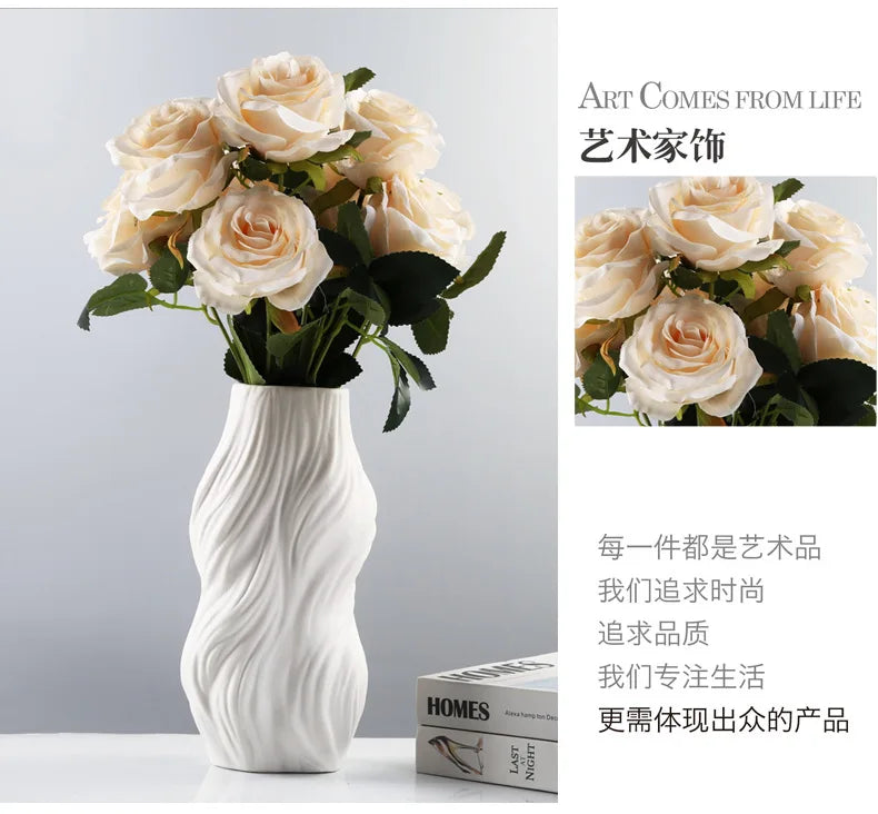 Simple European home decor ornaments, white ceramic vases, living room wine cabinets, dried flower crafts, flower utensils