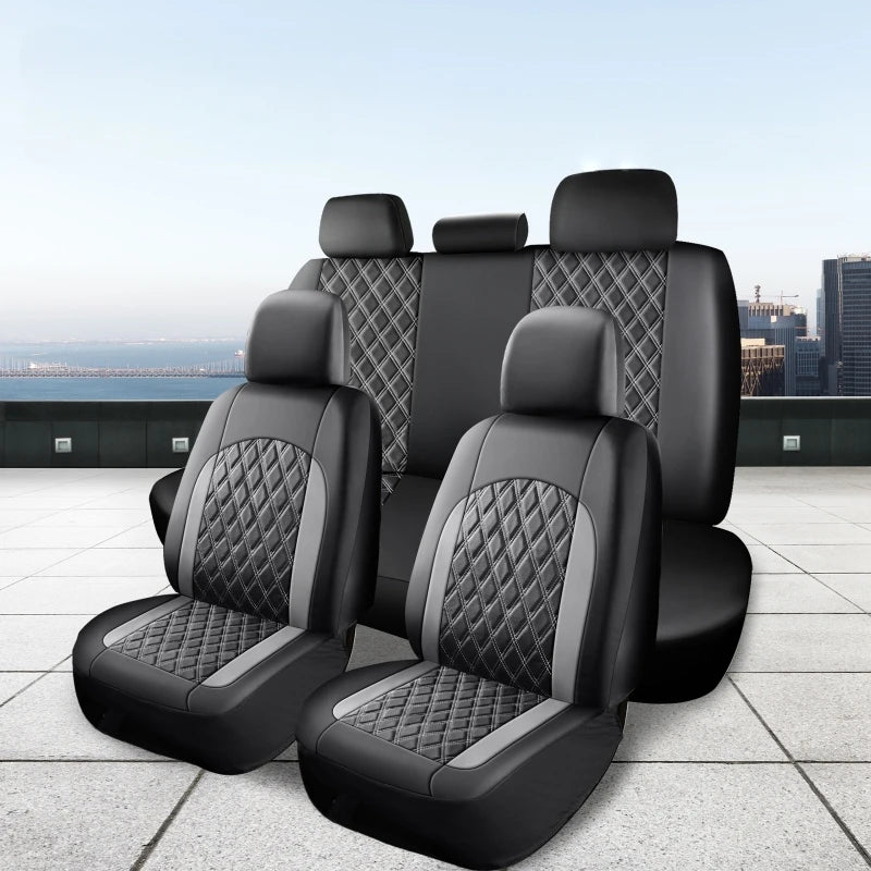 5-Seater Luxury Car PU Leather Quilted Car Seat Cover, Suitable for Car SUV Pickup, Full Surround Protectionseat Covers