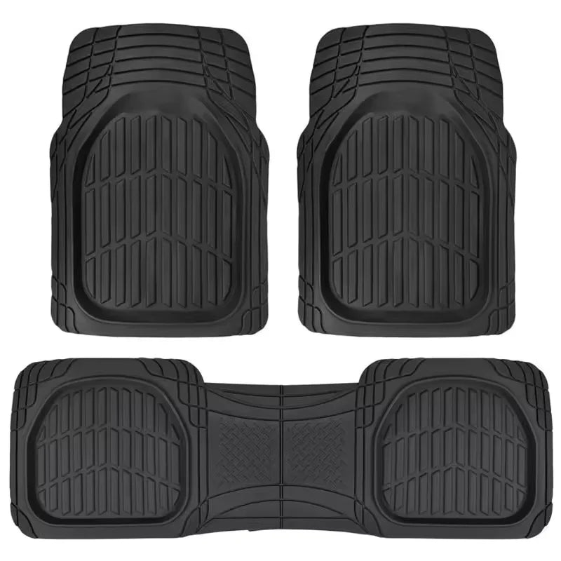 3-Piece Heavy Duty Rubber Car Floor Mats – Deep Dish All-Weather Universal Fit