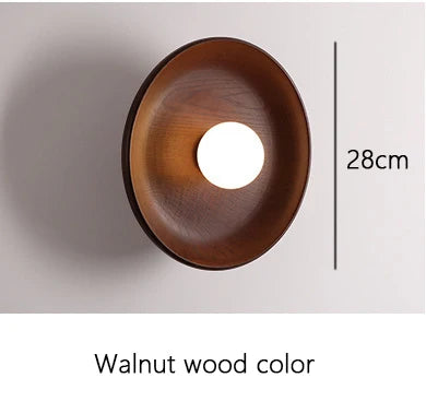 Nordic Modern Home Decor Wall Lamps Nature Solid Wood Body Round Plate Sconce Lights LED Bedroom Corridor Simple Design Lustres