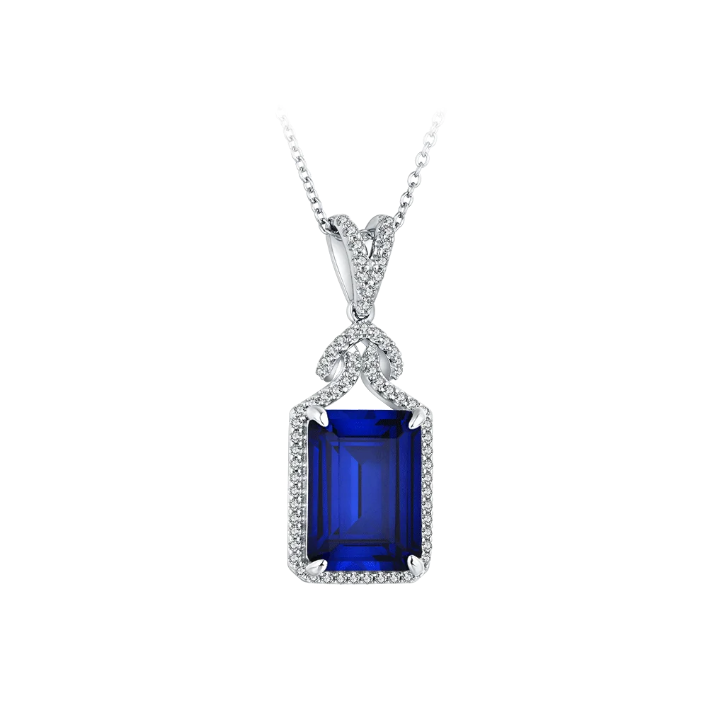 ATTAGEMS New Asscher Cut 14*10mm Blue Sapphire 925 Sterling Silver Necklace for Women Diamond Wedding High Quality Jewelry Gifts