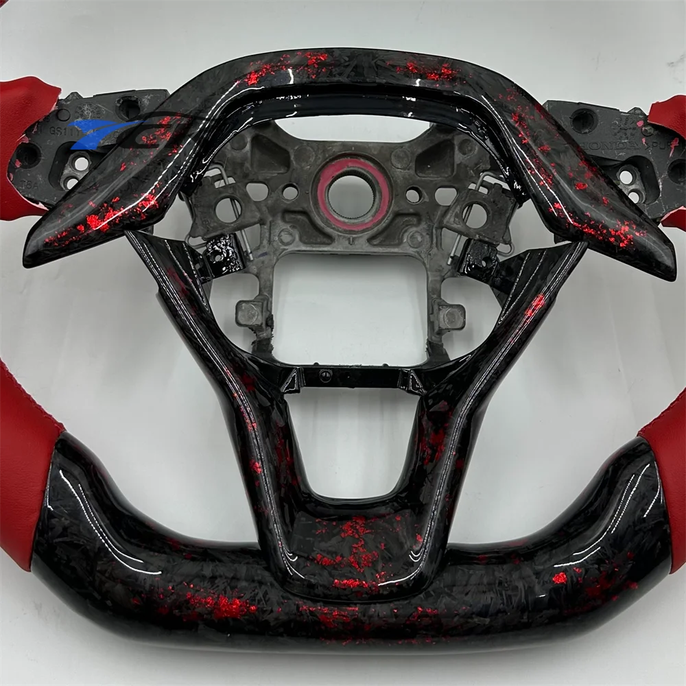 Car accessories Steering Wheel Custom For 2018 2019 2020 2021 2022 2023 Honda Accord Forged Carbon Fiber Red Leather