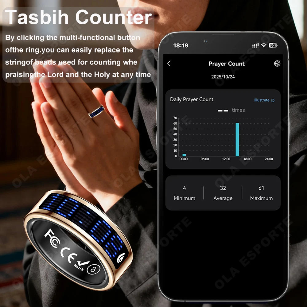 Smart Ring – 3D Display, Gesture Control, Tasbih Counter & Health Manager | 5ATM