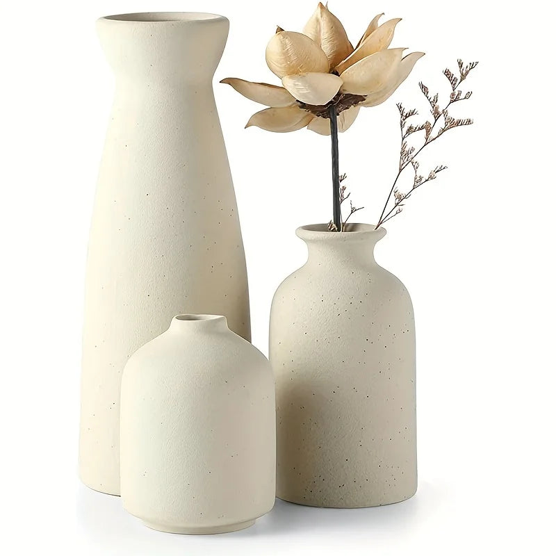 Set of 3 Ceramic Vases – Rustic Flower Vases for Home Decor