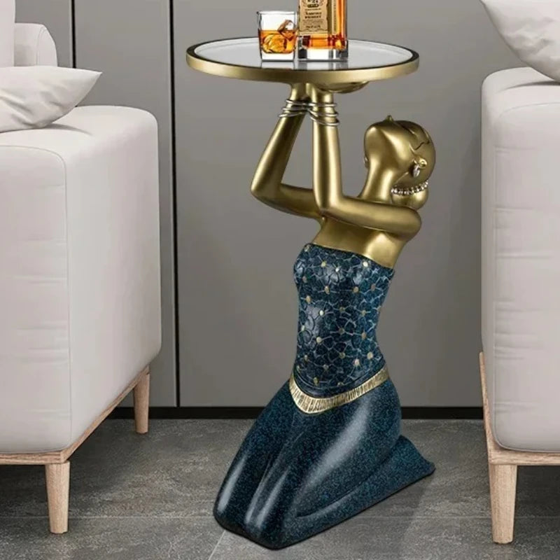 Luxury Gold Resin Coffee Table – Modern Sofa Side Table for Living Room
