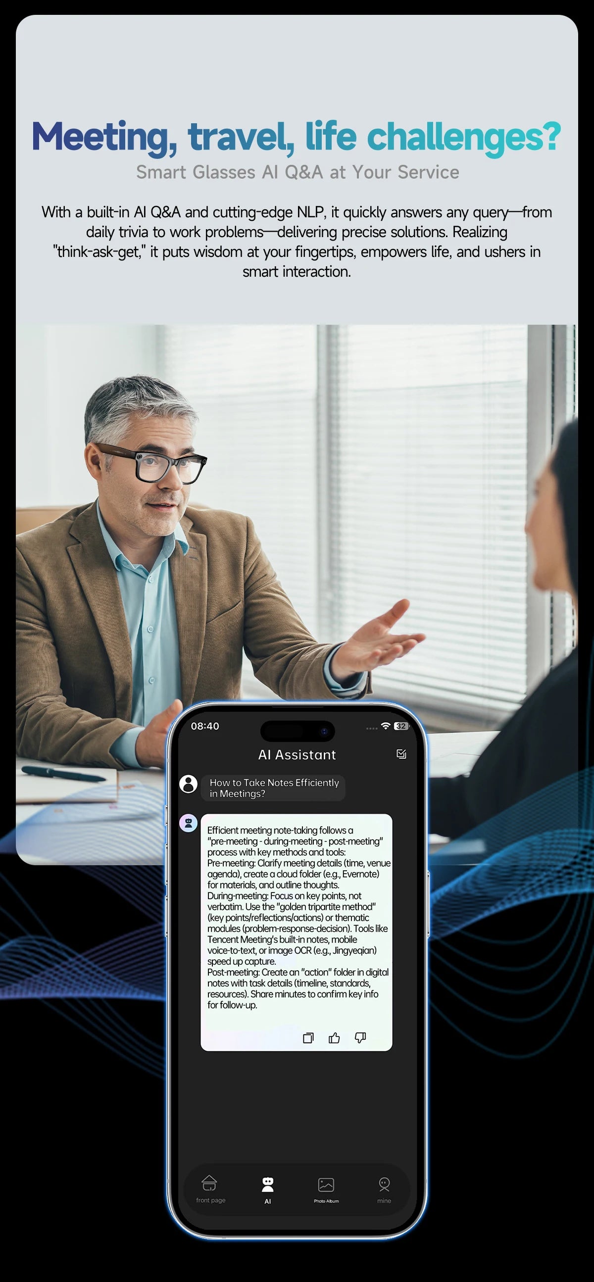 AI Smart Glasses with 8MP Camera – WiFi 5G/4G, Bluetooth, Voice Assistant, Music & Video | Men & Women