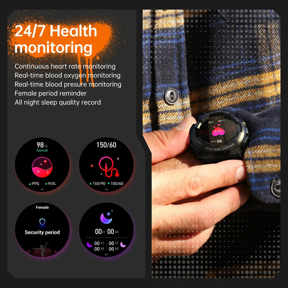 2026  Smart Watch Original Design IP68 Waterproof Bluetooth Call Health Monitor 100+ Sports Modes Flashlight