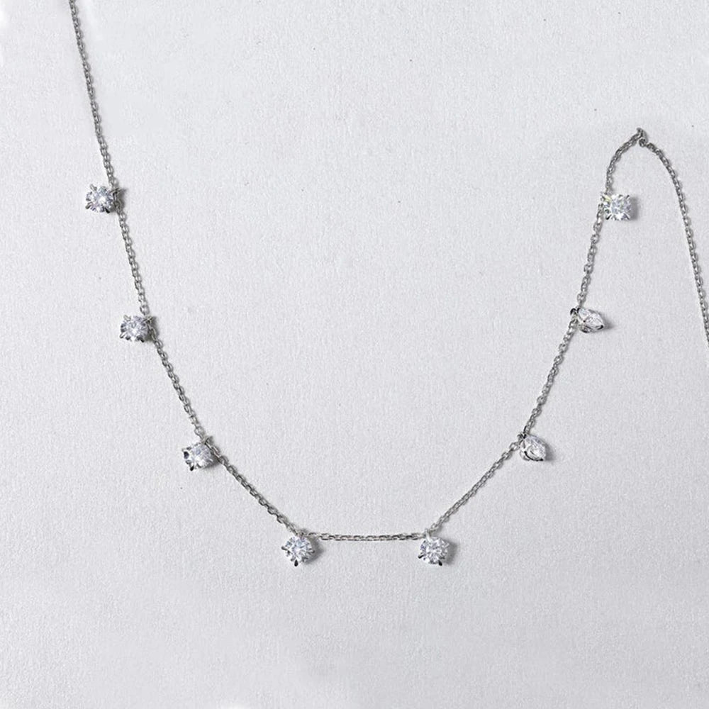 8 Stone Round Cut Real Moissanite Necklace for Women Floating Tiny Diamonds Neck Chain S925 Silver 18K Gold Plated Jewelry Gift