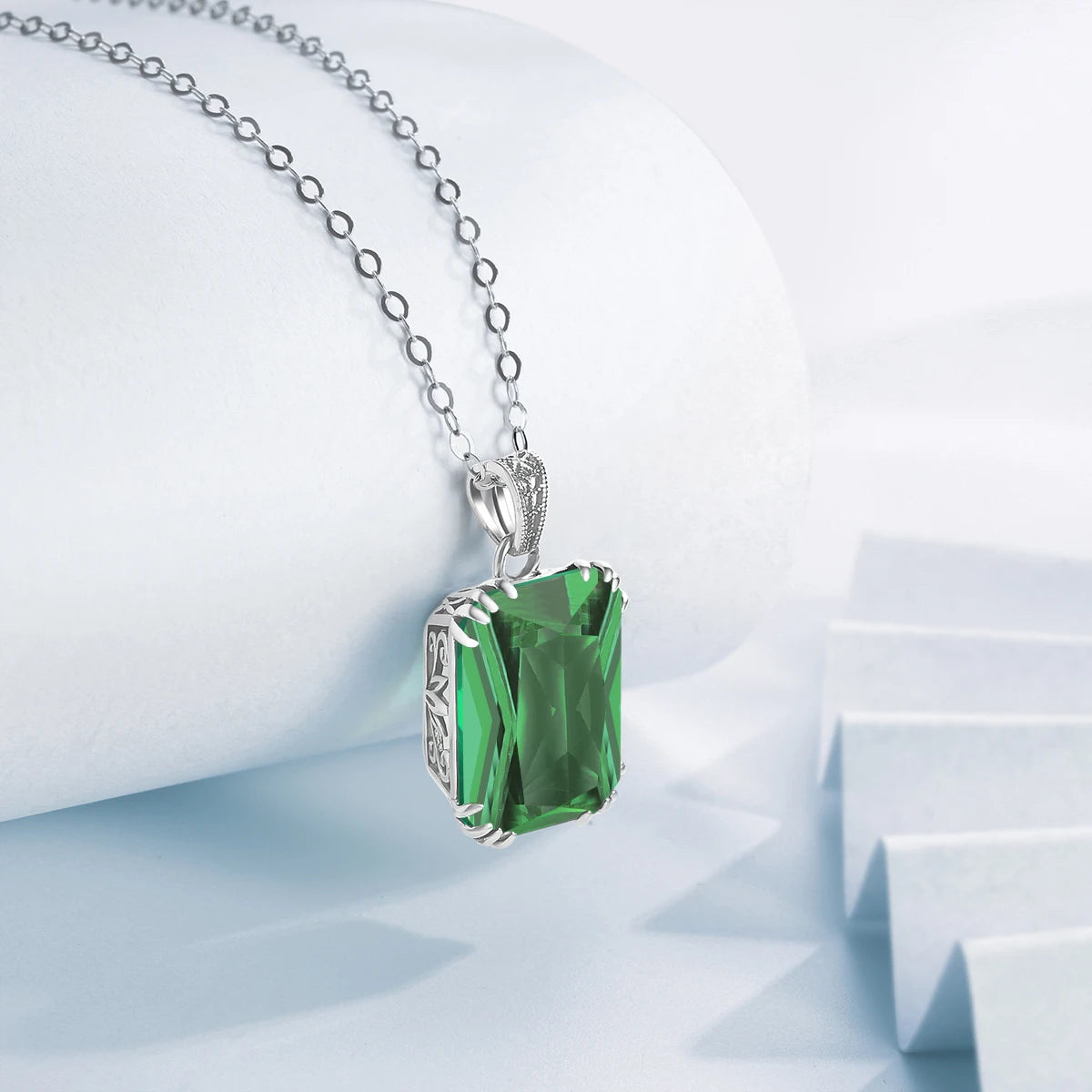 925 Sterling Silver Necklace For Women Luxury Aquamarine Gemstones Pendant Neck Chain Fine Jewelry Filigree Design