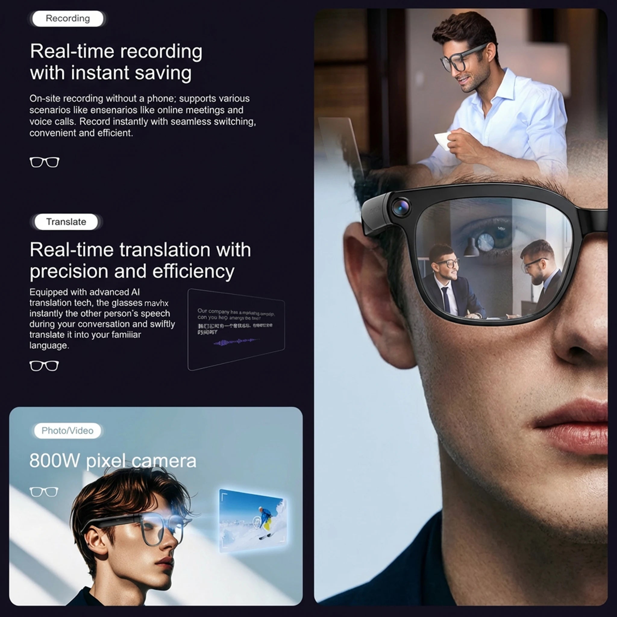 2026 Smart AI Glasses – 8MP HD Camera, 1080P Video, ChatGPT, IP65 Waterproof