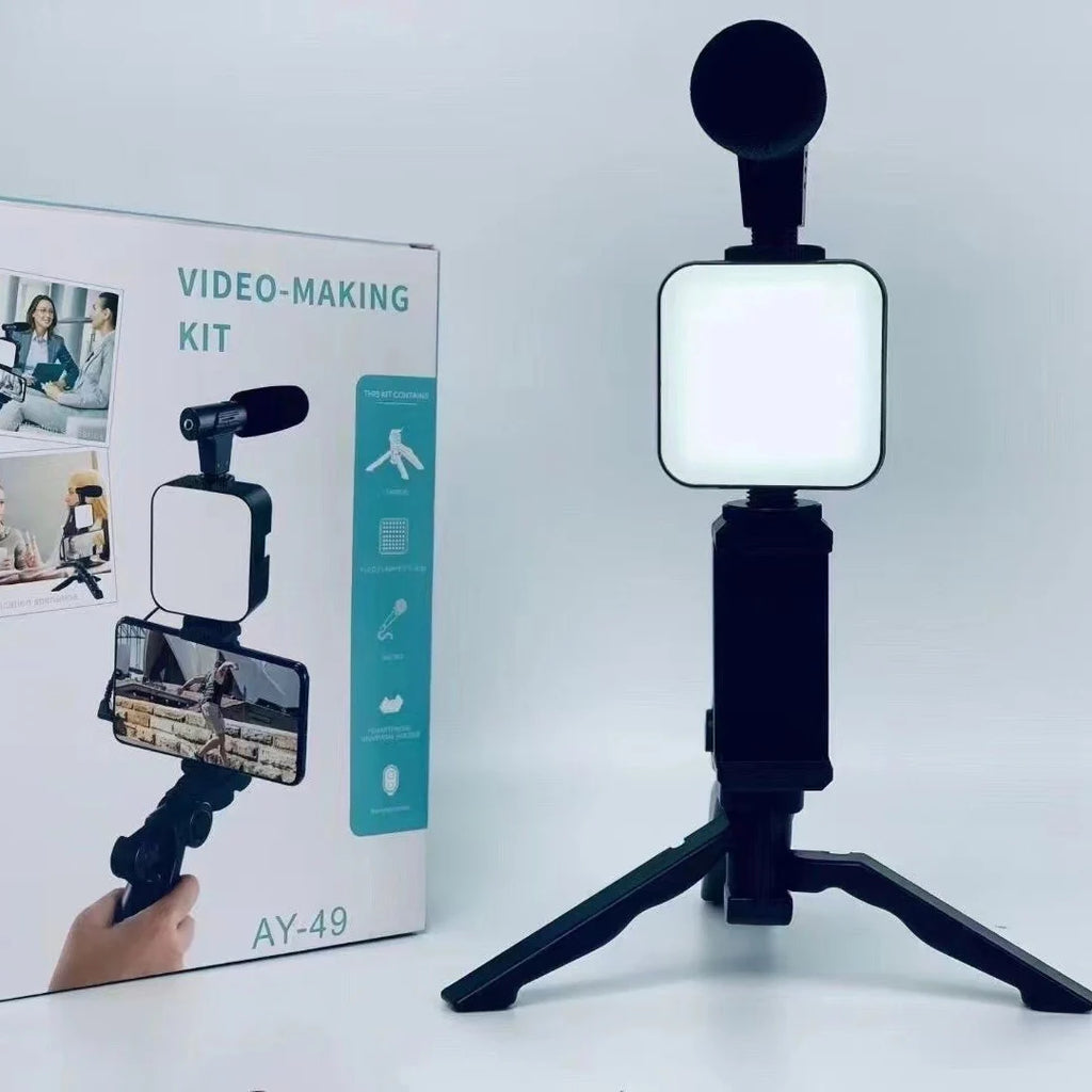 Phone Holder Photography Lighting Smartphone Video Kit Microphone LED Selfie Tripod Recording Handle Portable Stabilizer Bracket