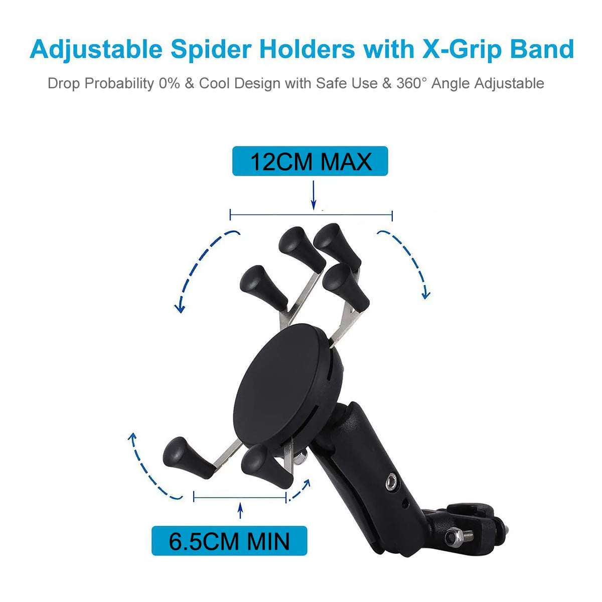 Bike Motorcycle Phone Holder Mount 360° Rotatable Motorbike Handlebar Phone Mount Stand Adjustable Mobile Cell Phone Holder