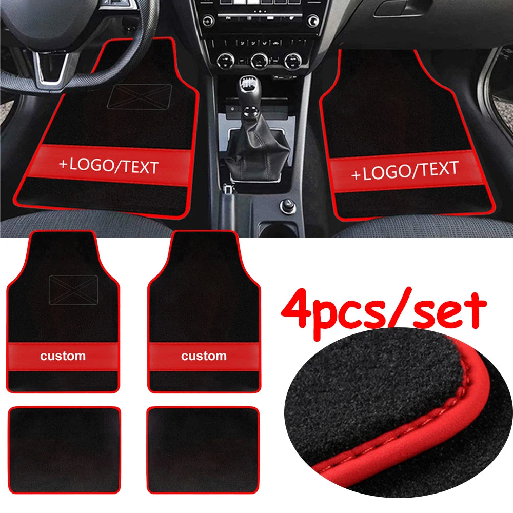 Custom Text Car Floor Mats – Full Set of 4 Front & Rear Universal Carpet